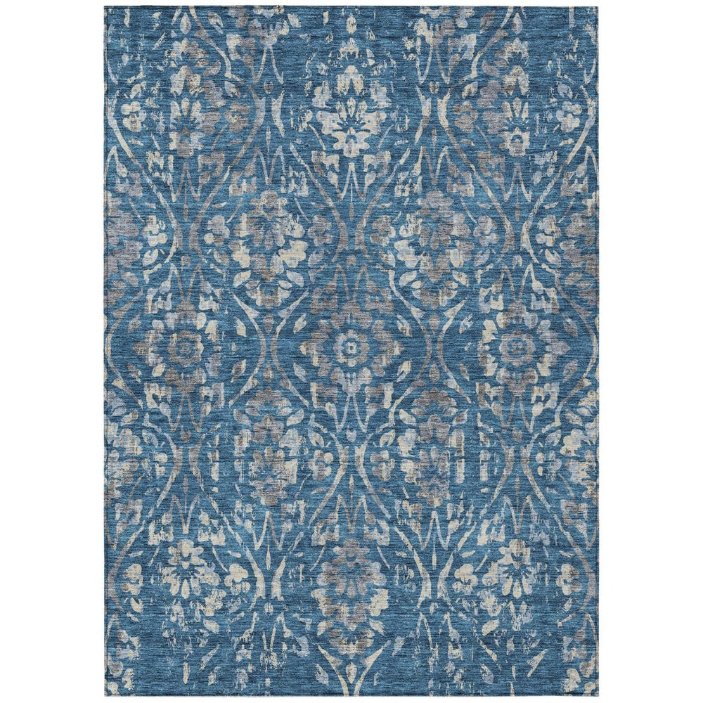 HomeRoots 9' Floral Area Rug in Blue and Ivory - Durable, Washable Design for Indoor and Outdoor Spaces 9' X 12' 590875