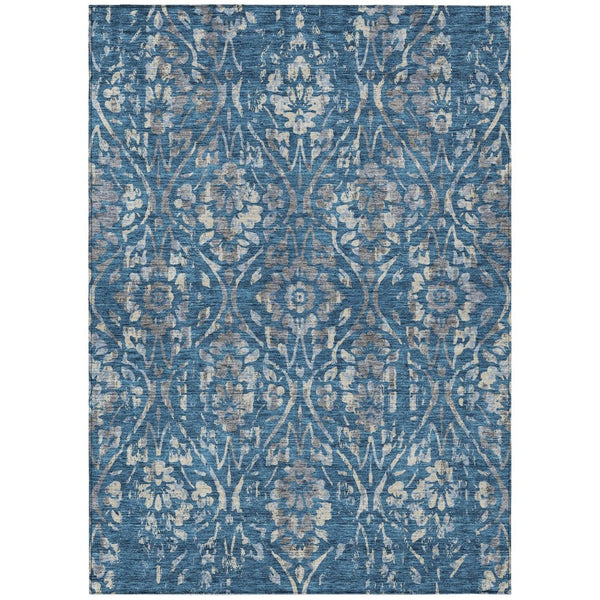 HomeRoots 9' Floral Area Rug in Blue and Ivory - Durable, Washable Design for Indoor and Outdoor Spaces 9' X 12' 590875