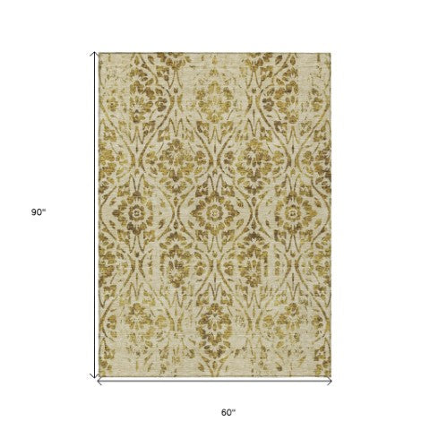 Homeroots 3' Artichoke Green Floral Washable Area Rug For Indoor & Outdoor Use - Stain Resistant Design 5' X 8' Polyester 590878