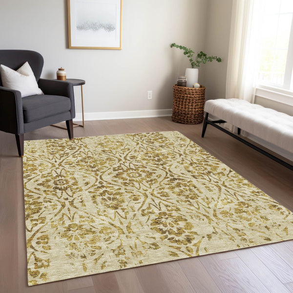Homeroots 3' Artichoke Green Floral Washable Area Rug For Indoor & Outdoor Use - Stain Resistant Design 5' X 8' Polyester 590878
