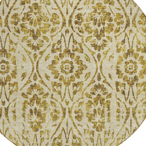 Homeroots 3' Artichoke Green Floral Washable Area Rug For Indoor & Outdoor Use - Stain Resistant Design 8' Round Polyester 590879