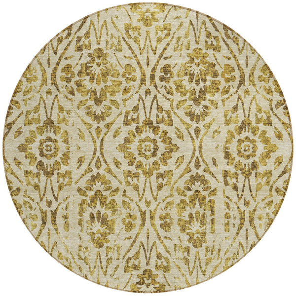 Homeroots 3' Artichoke Green Floral Washable Area Rug For Indoor & Outdoor Use - Stain Resistant Design 8' Round Polyester 590879