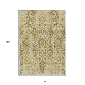 Homeroots 3' Artichoke Green Floral Washable Area Rug For Indoor & Outdoor Use - Stain Resistant Design 8' X 10' Polyester 590880