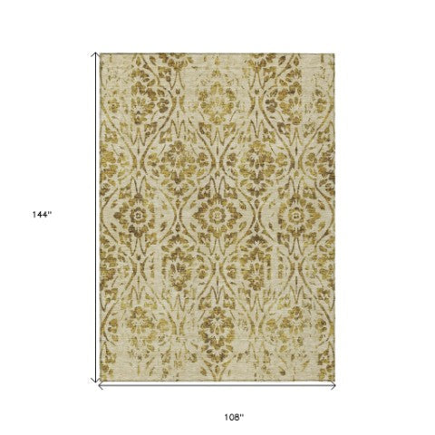 Homeroots 3' Artichoke Green Floral Washable Area Rug For Indoor & Outdoor Use - Stain Resistant Design 9' X 12' Polyester 590881