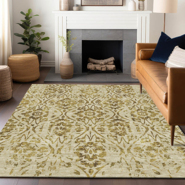 Homeroots 3' Artichoke Green Floral Washable Area Rug For Indoor & Outdoor Use - Stain Resistant Design 9' X 12' Polyester 590881