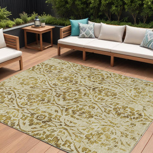 Homeroots 3' Artichoke Green Floral Washable Area Rug For Indoor & Outdoor Use - Stain Resistant Design 10' X 14' Polyester 590882