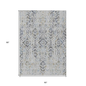 Homeroots 3' Artichoke Green Floral Washable Area Rug For Indoor & Outdoor Use - Stain Resistant Design 5' X 8' Polyester 590884