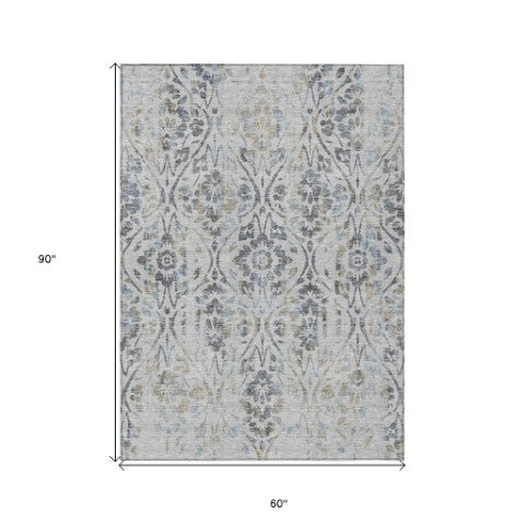 Homeroots 3' Artichoke Green Floral Washable Area Rug For Indoor & Outdoor Use - Stain Resistant Design 5' X 8' Polyester 590884