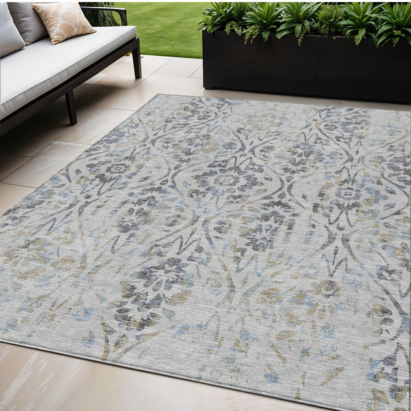 Homeroots 3' Artichoke Green Floral Washable Area Rug For Indoor & Outdoor Use - Stain Resistant Design 5' X 8' Polyester 590884