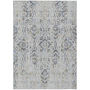 HomeRoots 5' Timeless Gray Black and Green Floral Washable Area Rug for Indoor and Outdoor Durability 5' X 8' 590884
