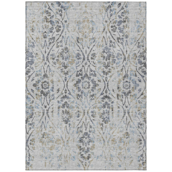 HomeRoots 5' Timeless Gray Black and Green Floral Washable Area Rug for Indoor and Outdoor Durability 5' X 8' 590884