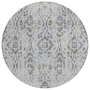 HomeRoots 5' Timeless Gray Black and Green Floral Washable Area Rug for Indoor and Outdoor Durability 8' Round 590885