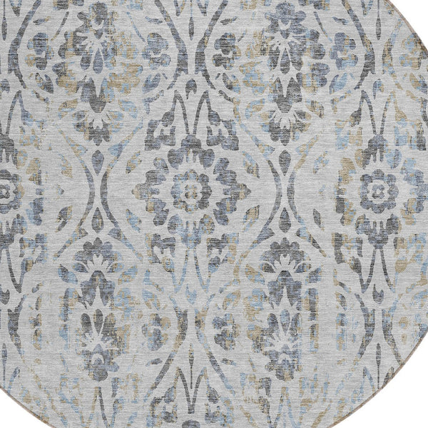 Homeroots 3' Artichoke Green Floral Washable Area Rug For Indoor & Outdoor Use - Stain Resistant Design 8' Round Polyester 590885