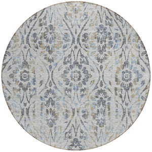 Homeroots 3' Artichoke Green Floral Washable Area Rug For Indoor & Outdoor Use - Stain Resistant Design 8' Round Polyester 590885