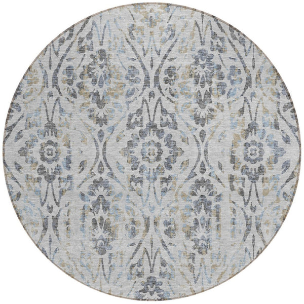 Homeroots 3' Artichoke Green Floral Washable Area Rug For Indoor & Outdoor Use - Stain Resistant Design 8' Round Polyester 590885