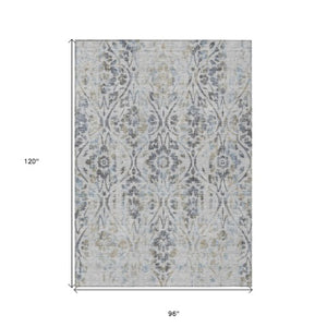 Homeroots 3' Artichoke Green Floral Washable Area Rug For Indoor & Outdoor Use - Stain Resistant Design 8' X 10' Polyester 590886