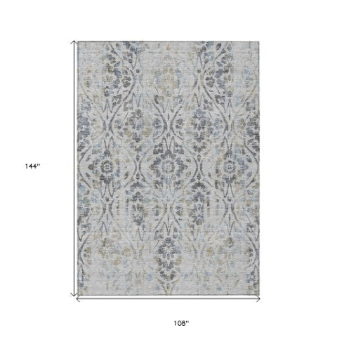 Homeroots 3' Artichoke Green Floral Washable Area Rug For Indoor & Outdoor Use - Stain Resistant Design 9' X 12' Polyester 590887