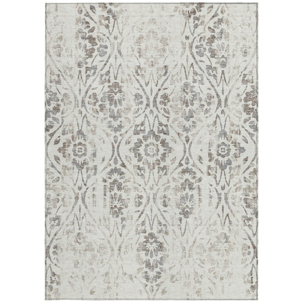 Homeroots 3' Artichoke Green Floral Washable Area Rug For Indoor & Outdoor Use - Stain Resistant Design 5' X 8' Polyester 590890