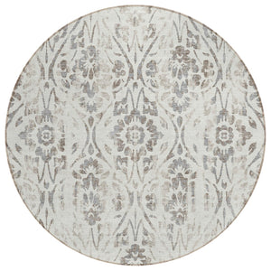 HomeRoots 5' Ivory and Brown Floral Area Rug - Durable, Washable Design for Indoor & Outdoor Spaces 8' Round 590891