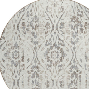 Homeroots 3' Artichoke Green Floral Washable Area Rug For Indoor & Outdoor Use - Stain Resistant Design 8' Round Polyester 590891