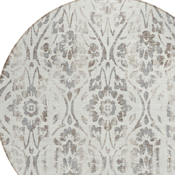 Homeroots 3' Artichoke Green Floral Washable Area Rug For Indoor & Outdoor Use - Stain Resistant Design 8' Round Polyester 590891