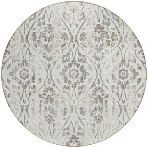 Homeroots 3' Artichoke Green Floral Washable Area Rug For Indoor & Outdoor Use - Stain Resistant Design 8' Round Polyester 590891