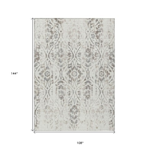 Homeroots 3' Artichoke Green Floral Washable Area Rug For Indoor & Outdoor Use - Stain Resistant Design 9' X 12' Polyester 590893