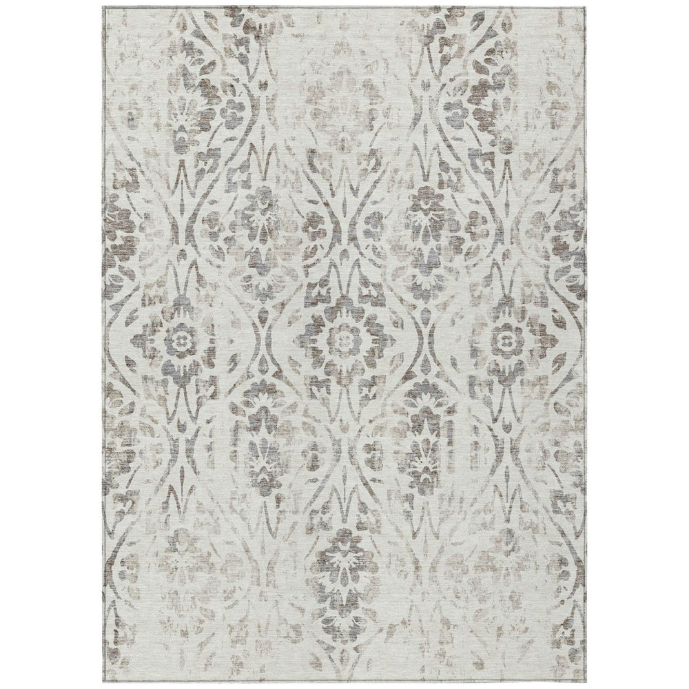HomeRoots 9' Ivory and Brown Floral Area Rug - Durable, Washable Design for Indoor and Outdoor Spaces 9' X 12' 590893
