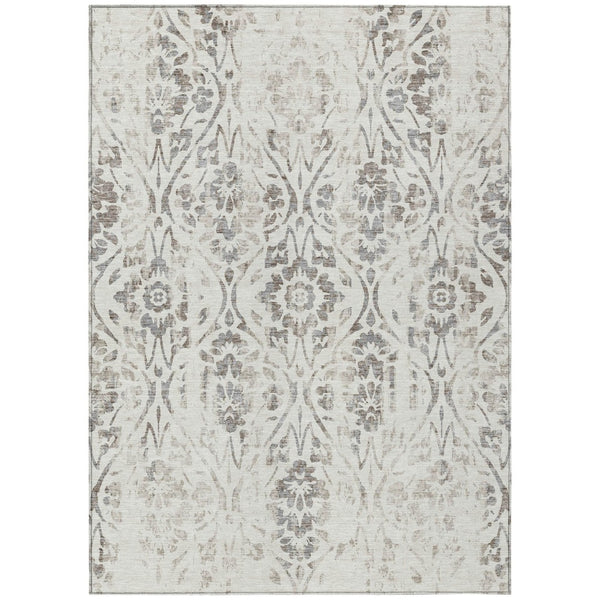 HomeRoots 9' Ivory and Brown Floral Area Rug - Durable, Washable Design for Indoor and Outdoor Spaces 9' X 12' 590893