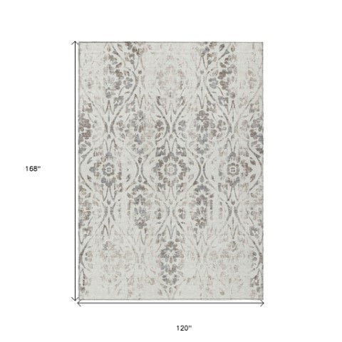 Homeroots 3' Artichoke Green Floral Washable Area Rug For Indoor & Outdoor Use - Stain Resistant Design 10' X 14' Polyester 590894