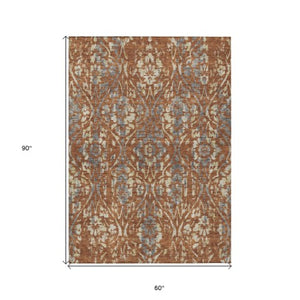 Homeroots 3' Artichoke Green Floral Washable Area Rug For Indoor & Outdoor Use - Stain Resistant Design 5' X 8' Polyester 590896