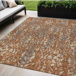 Homeroots 3' Artichoke Green Floral Washable Area Rug For Indoor & Outdoor Use - Stain Resistant Design 5' X 8' Polyester 590896