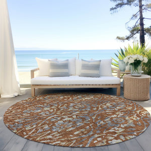 Homeroots 3' Artichoke Green Floral Washable Area Rug For Indoor & Outdoor Use - Stain Resistant Design 8' Round Polyester 590897