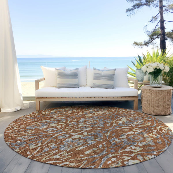 Homeroots 3' Artichoke Green Floral Washable Area Rug For Indoor & Outdoor Use - Stain Resistant Design 8' Round Polyester 590897