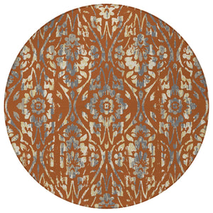 Homeroots 3' Artichoke Green Floral Washable Area Rug For Indoor & Outdoor Use - Stain Resistant Design 8' Round Polyester 590897