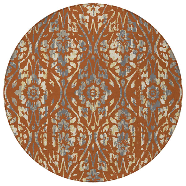 Homeroots 3' Artichoke Green Floral Washable Area Rug For Indoor & Outdoor Use - Stain Resistant Design 8' Round Polyester 590897