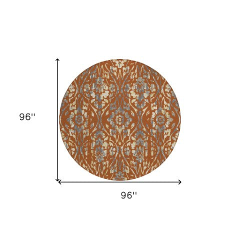 Homeroots 3' Artichoke Green Floral Washable Area Rug For Indoor & Outdoor Use - Stain Resistant Design 8' Round Polyester 590897