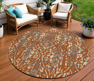 Homeroots 3' Artichoke Green Floral Washable Area Rug For Indoor & Outdoor Use - Stain Resistant Design 8' Round Polyester 590897