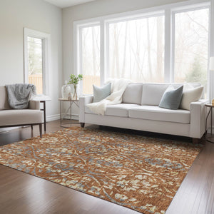 Homeroots 3' Artichoke Green Floral Washable Area Rug For Indoor & Outdoor Use - Stain Resistant Design 9' X 12' Polyester 590899