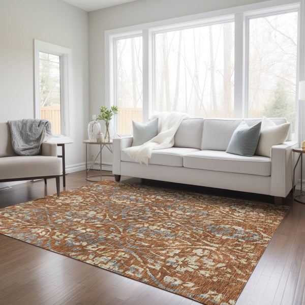 Homeroots 3' Artichoke Green Floral Washable Area Rug For Indoor & Outdoor Use - Stain Resistant Design 9' X 12' Polyester 590899