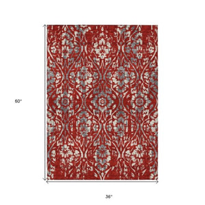 Homeroots 3' Artichoke Green Floral Washable Area Rug For Indoor & Outdoor Use - Stain Resistant Design 3' X 5' Polyester 590901