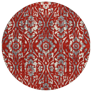 HomeRoots 5' Durable Floral Area Rug - Machine Washable Red, Ivory, and Dark Gray for Indoor and Outdoor Use 8' Round 590903