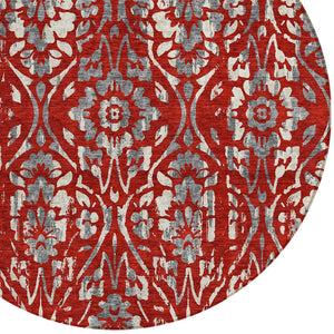 Homeroots 3' Artichoke Green Floral Washable Area Rug For Indoor & Outdoor Use - Stain Resistant Design 8' Round Polyester 590903