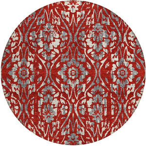 Homeroots 3' Artichoke Green Floral Washable Area Rug For Indoor & Outdoor Use - Stain Resistant Design 8' Round Polyester 590903