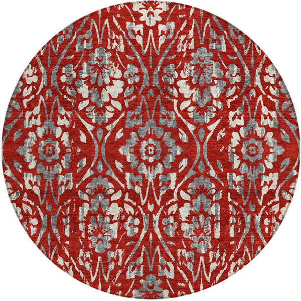 Homeroots 3' Artichoke Green Floral Washable Area Rug For Indoor & Outdoor Use - Stain Resistant Design 8' Round Polyester 590903