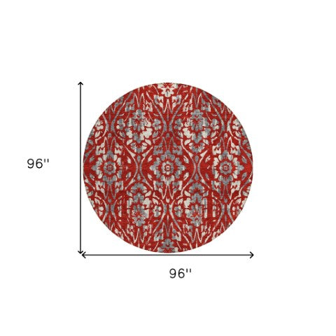 Homeroots 3' Artichoke Green Floral Washable Area Rug For Indoor & Outdoor Use - Stain Resistant Design 8' Round Polyester 590903