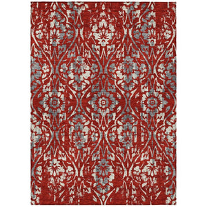 HomeRoots 5' Durable Floral Area Rug - Machine Washable Red, Ivory, and Dark Gray for Indoor and Outdoor Use 8' X 10' 590904