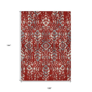 Homeroots 3' Artichoke Green Floral Washable Area Rug For Indoor & Outdoor Use - Stain Resistant Design 9' X 12' Polyester 590905