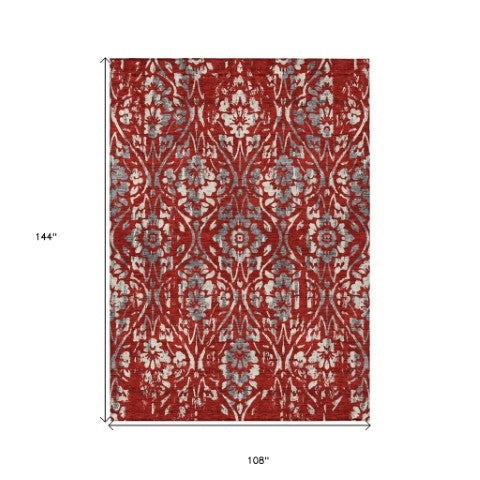 Homeroots 3' Artichoke Green Floral Washable Area Rug For Indoor & Outdoor Use - Stain Resistant Design 9' X 12' Polyester 590905