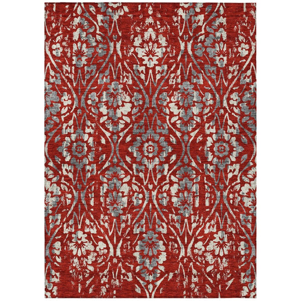 HomeRoots 9' Floral Area Rug - Red, Ivory & Dark Gray Washable Design for Indoor & Outdoor Durability and Style 9' X 12' 590905
